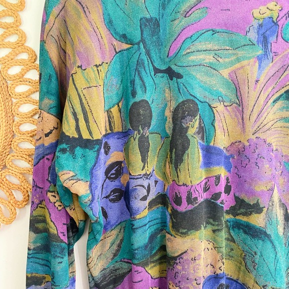 Vintage 90s Grunge Karen Kane Lightweight Oversized Abstract Floral Sweater - Picture 8 of 9